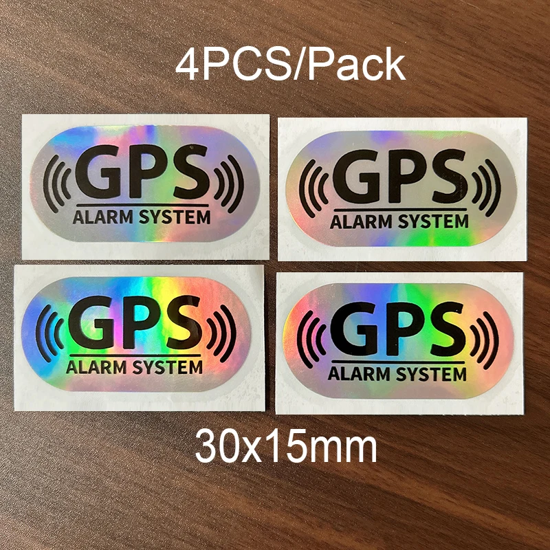 4Pcs Holographic Alarm System Waterproof Vinyl Stickers GPS Tracking Warning Decal Anti-Theft Decor For Car Window DIY Styling
