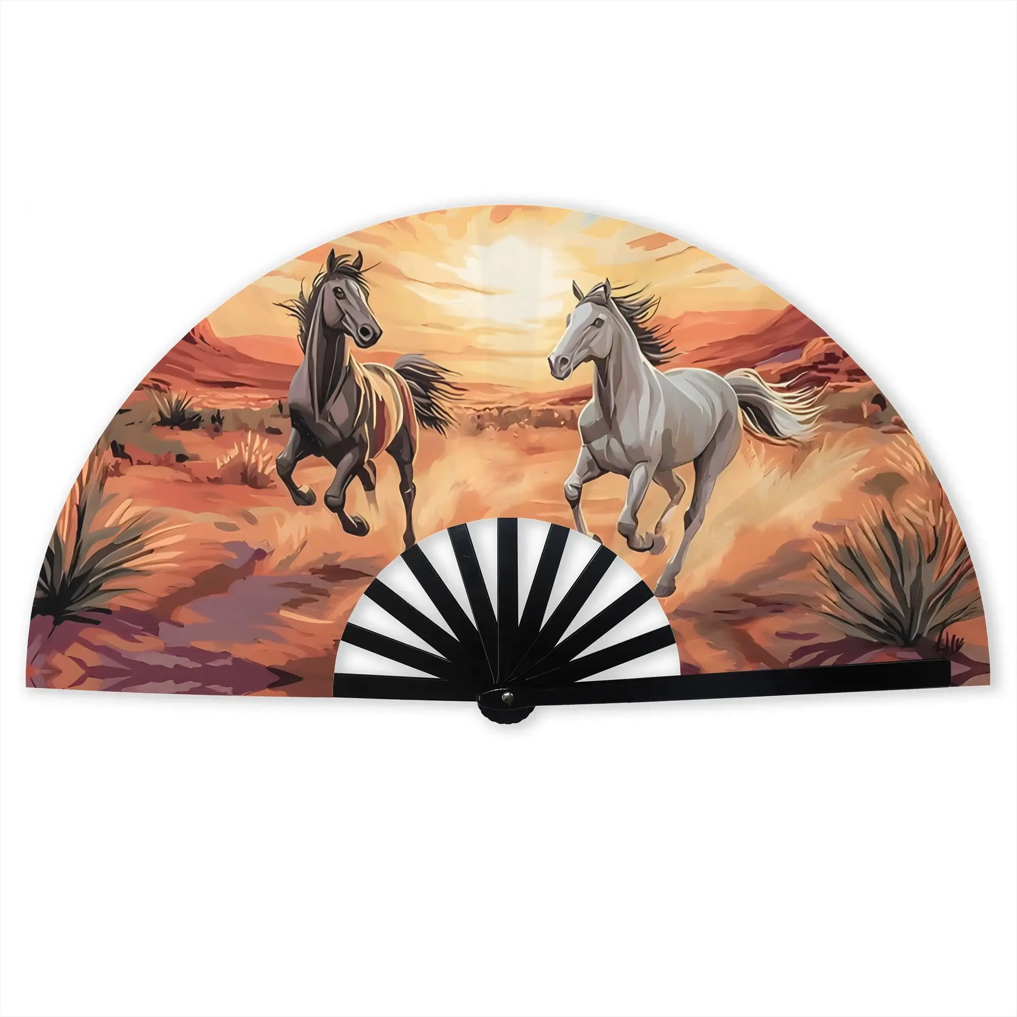 BIIHUDU 4-Horse Galloping Folding Fan - Manual Operation Hands-Free Portable Cooling Fan with Horse-Themed Design for Summer Parties, Music Festivals, Birthdays, Weddings & Outdoor Events - Elegant for & Accessory (No /E