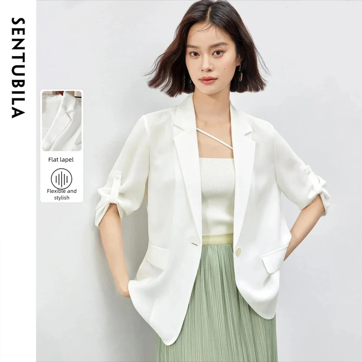 SENTUBILA Damenjacke 2026 Frühlingsschnalle an den Manschetten Reverskragen Blazer lässig solide Büro weibliche Oberbekleidung 153XC4116X