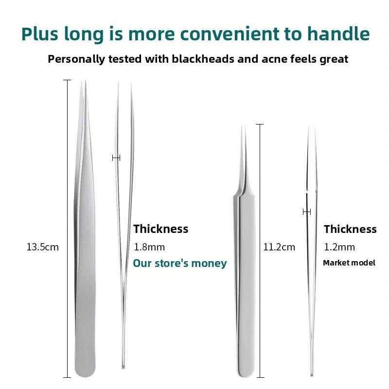 Pinzette professionali di bellezza ultra affilate in acciaio inossidabile per saloni e uso domestico Pinzette di precisione con manico lungo per punti neri e pavone