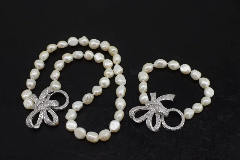 freshwater pearl white baroque 10-12mm necklace bracelet  clasp 19inch and 8inch wholesale bead nature cheaper fashion gift