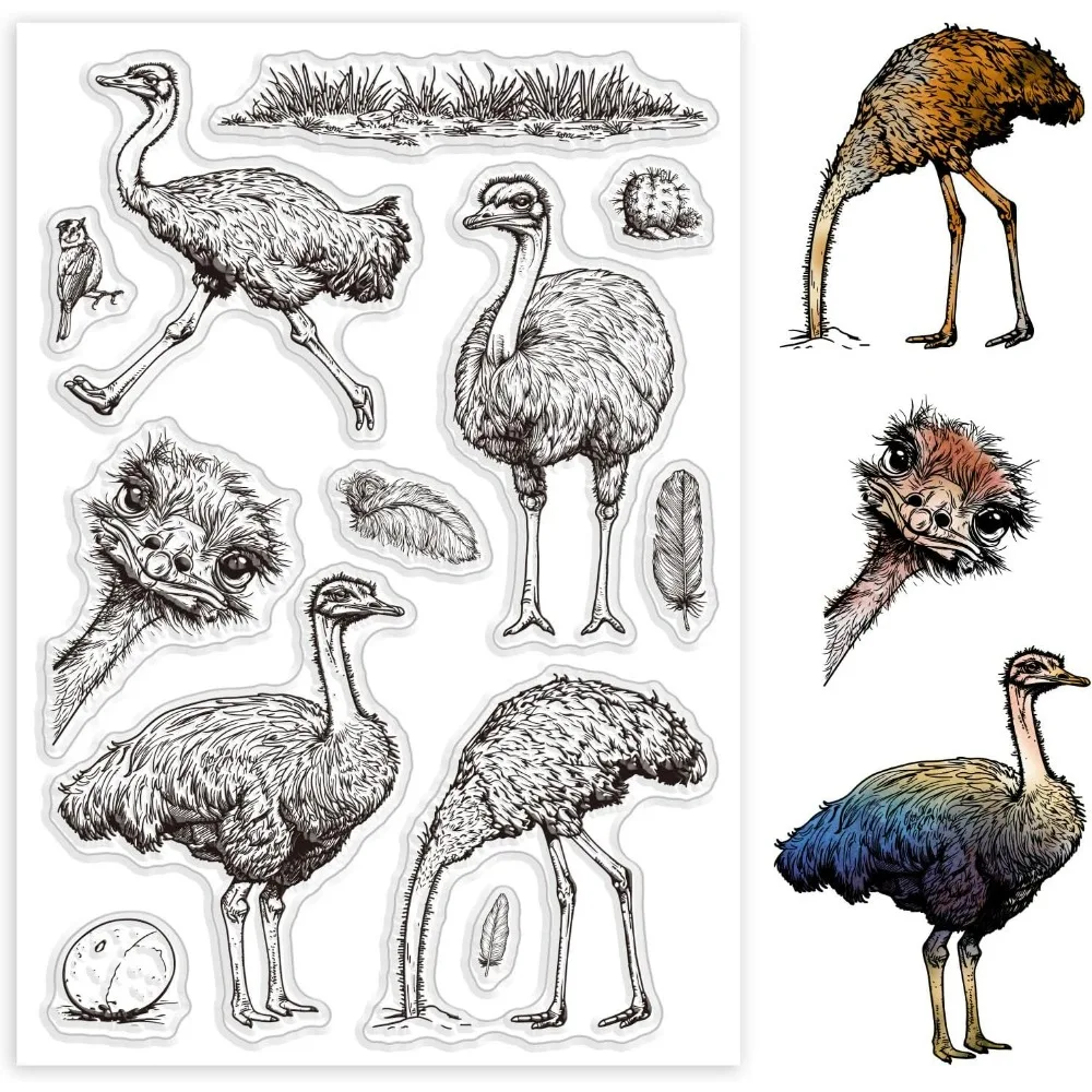 Ostrich Animal Clear Stamps for Cards Making Clear Stamp Seals Transparent Stamps for DIY Scrapbooking Photo Album Journal