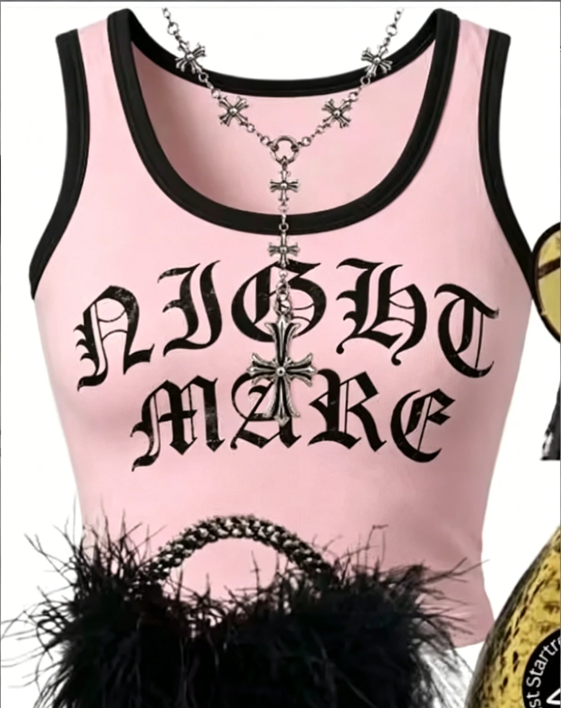 Women's Gothic Letter Print Contrast Trim Sleeveless Tank Top, Y2K Cropped Slim Fit Vest, Grunge E-girl Streetwear Crop Top