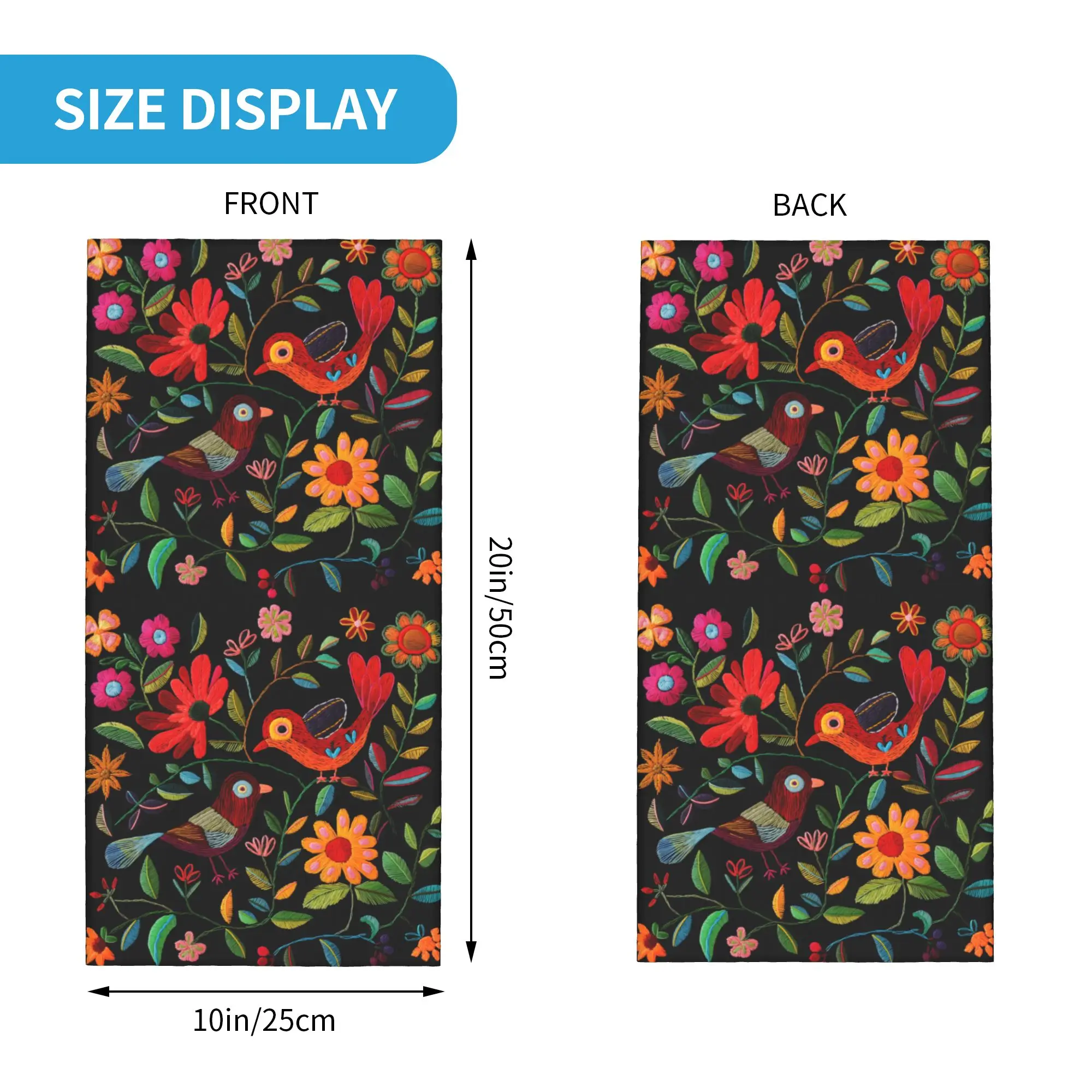 Mexican Otomi Art Birds Flowers Bandana Neck Gaiter for Hiking Running Women Men Wrap Scarf  Headband Warmer Face Scarf Cover