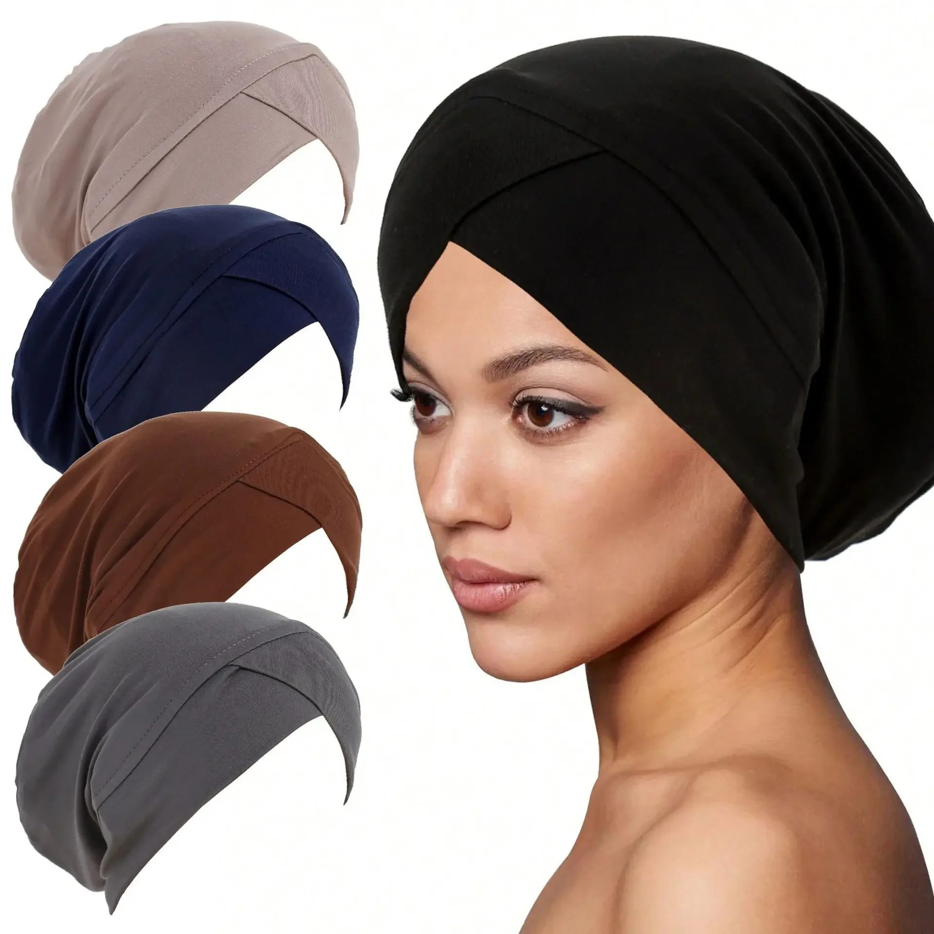 Forehead Cross Underscarf Women Muslim Inner Hijab Hat Turban Stretch Chemo Cap Hair Loss Headscarf Bonnet Beanie Turbante Mujer