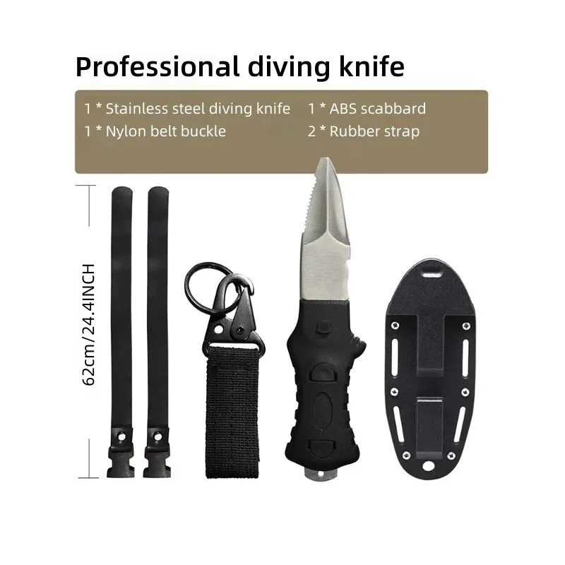 سكين إنقاذ المياه في الهواء الطلق، أداة غوص من الفولاذ المقاوم للصدأ مع قاطع حبل، سكين صيد الأسماك بالرمح للطوارئ والبحرية #3