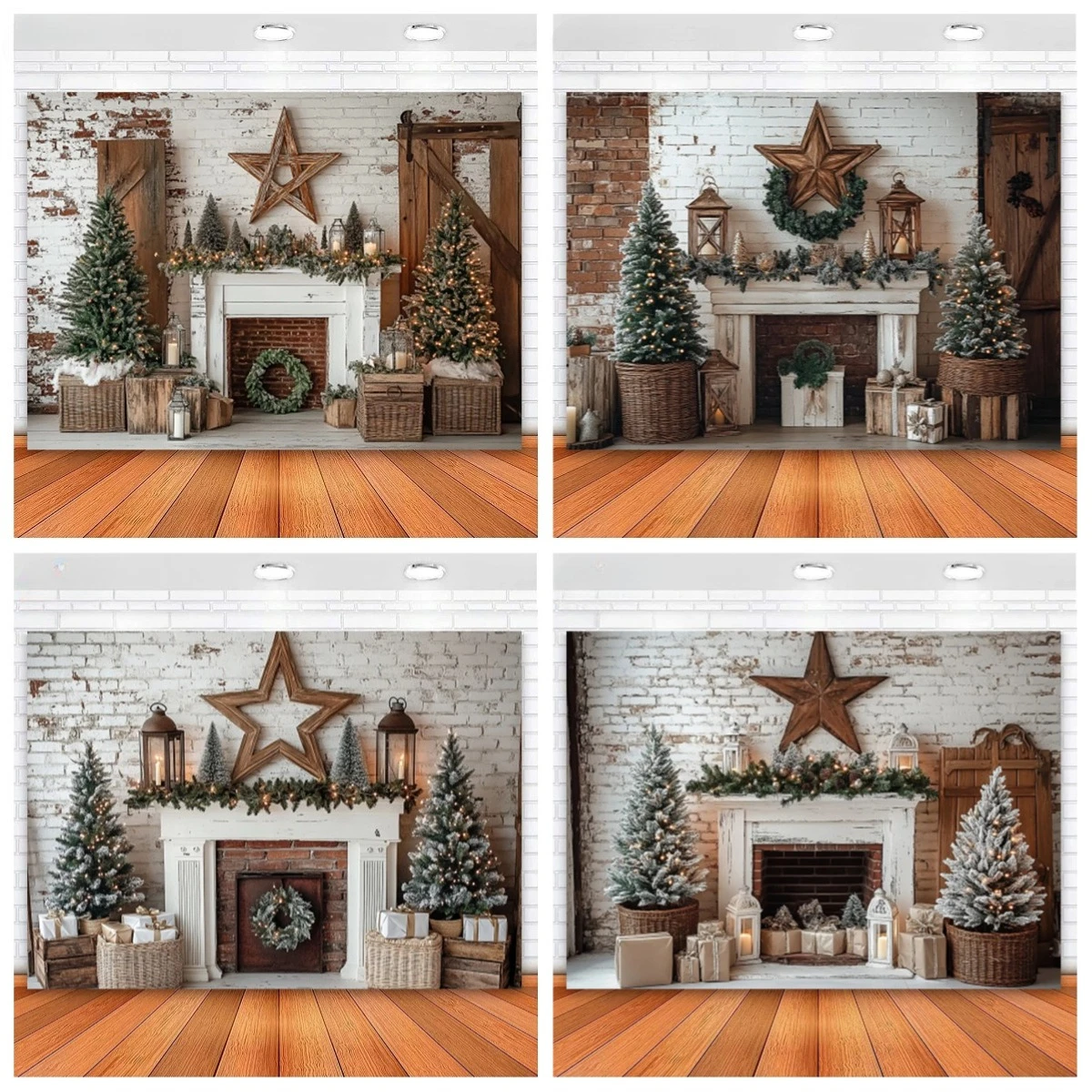 

Winter Christmas Photography Backgrounds Xmas Wreath Fireplace Pentagram Holiday Party Adult Photo Backdrops Studio