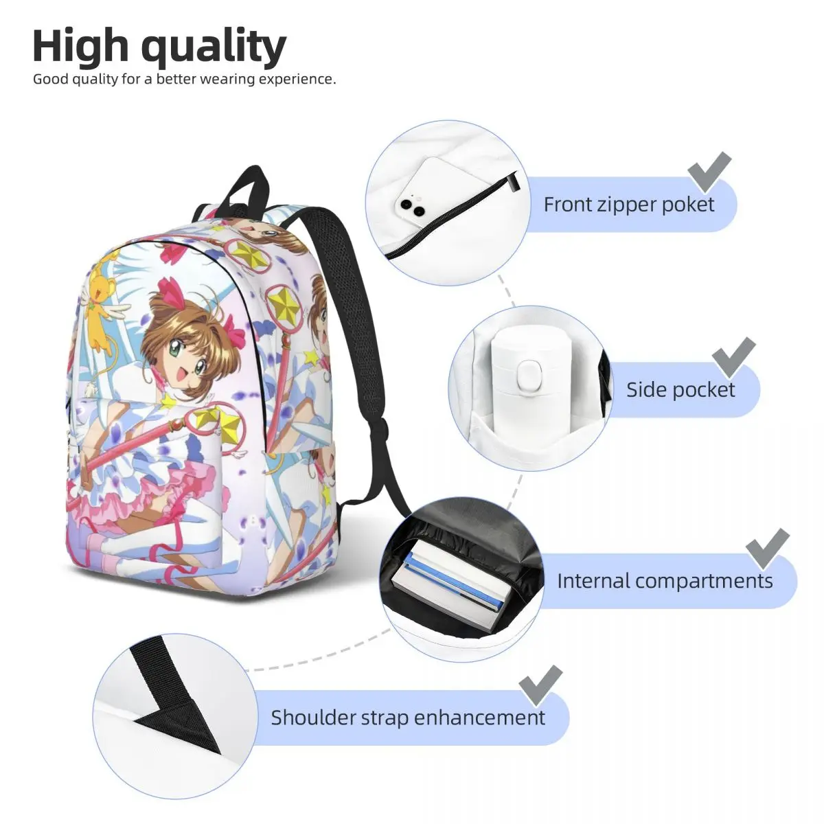 Sakura poster mochila estudante meninos meninas bookbag crianças saco de escola portátil sacos de ombro para homens