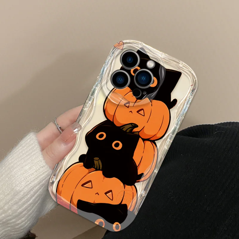 Cute Cat Pumpkin Tpu Case For OPPO A57 A58 A78 A18 A55 A38 A60 A52 A72 A53S A59 A94 A95 A54 A54S A93 A96 A98 A77 A76 A74 A79