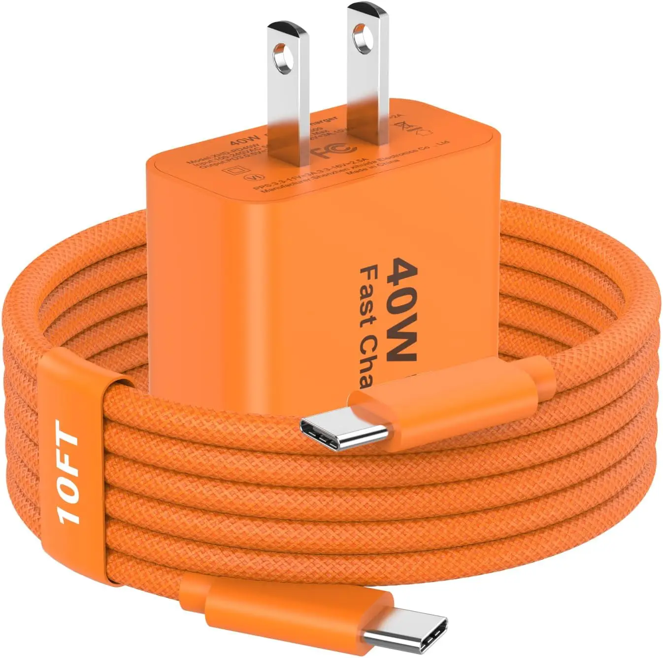 

40W USB C Fast Charger with 10FT Cable for iPhone 17/16/15 Series, Orange