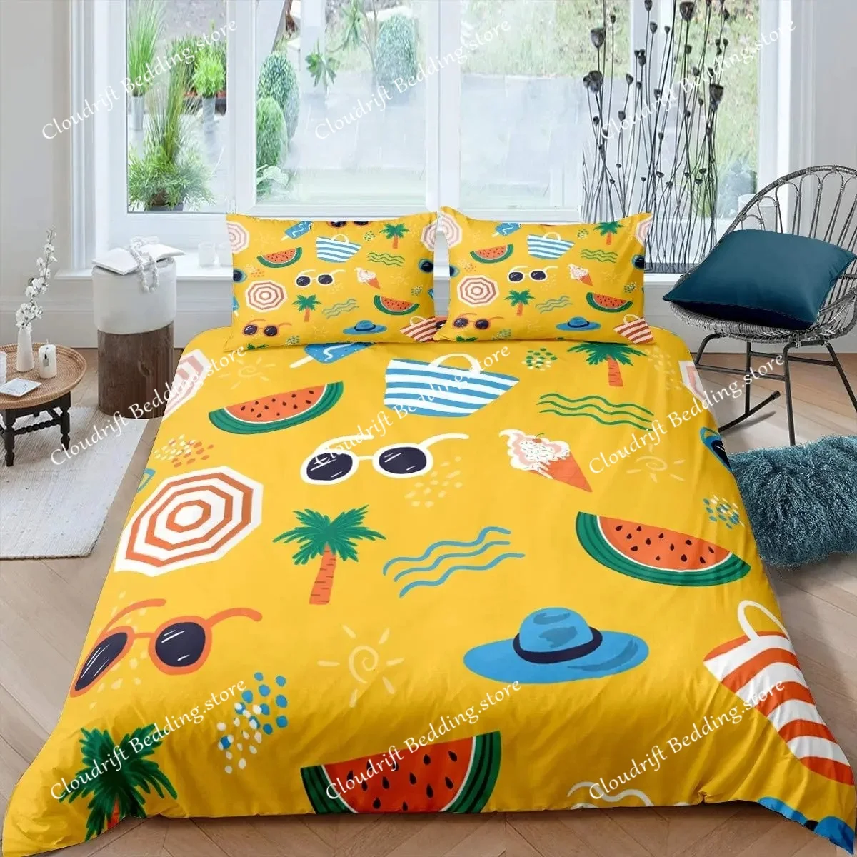 

Watermelon Duvet Cover Set Green And Red Colour Polyester Comforter Cover King Queen Full Size For Kids Teens Adults Bedding Set