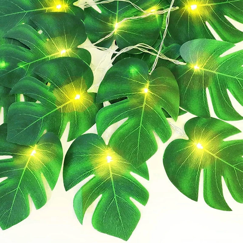 Artificial Tropical Palm Leaves String Lights 20 LED Wall Hanging Green Vine Leaf for Jungle Theme Beach Wedding Home Decor