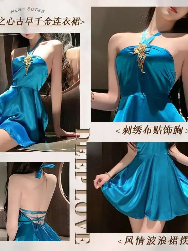 Vestido con cuello colgante y corazón de océano, ropa interior Sexy, puro deseo, espalda desnuda, tentación, elegante, encantador, ardiente, dulce, 0MEW
