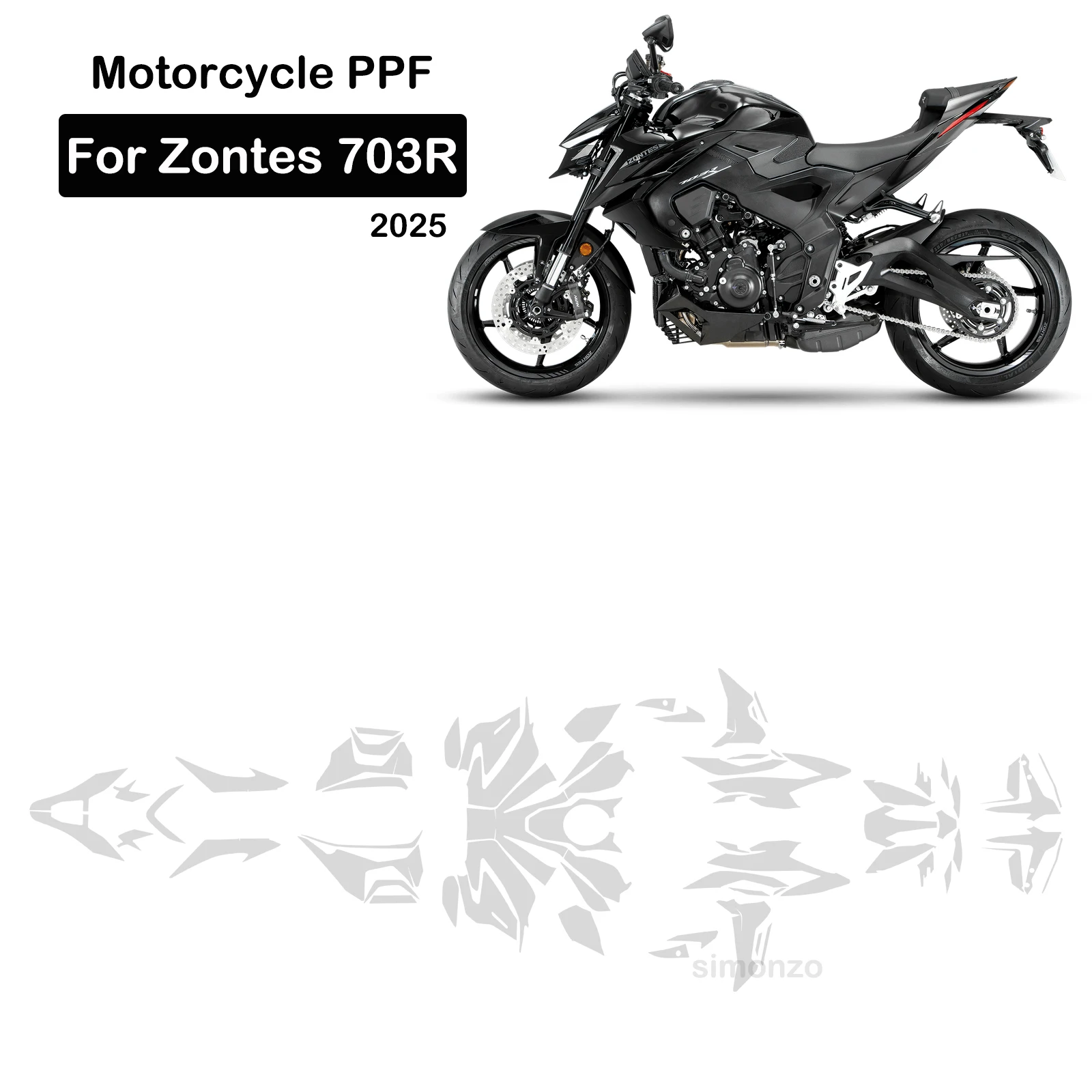 Fits 703R PPF Motorcycle TPU Paint Protection Film For ZONTES 703R Self-Healing Scratch Resistant Anti-Yellowing 2025-