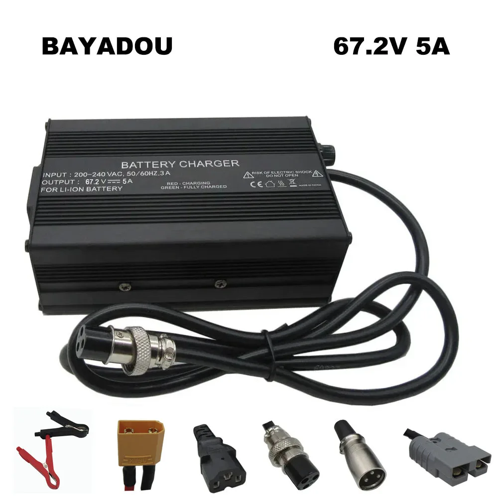 60V 67.2V 5A Li-ion Fast Charger GX16 16S 60 Volt Lithium 20AH 30AH 40AH 50AH Battery Chargers 3PIN IEC GX16