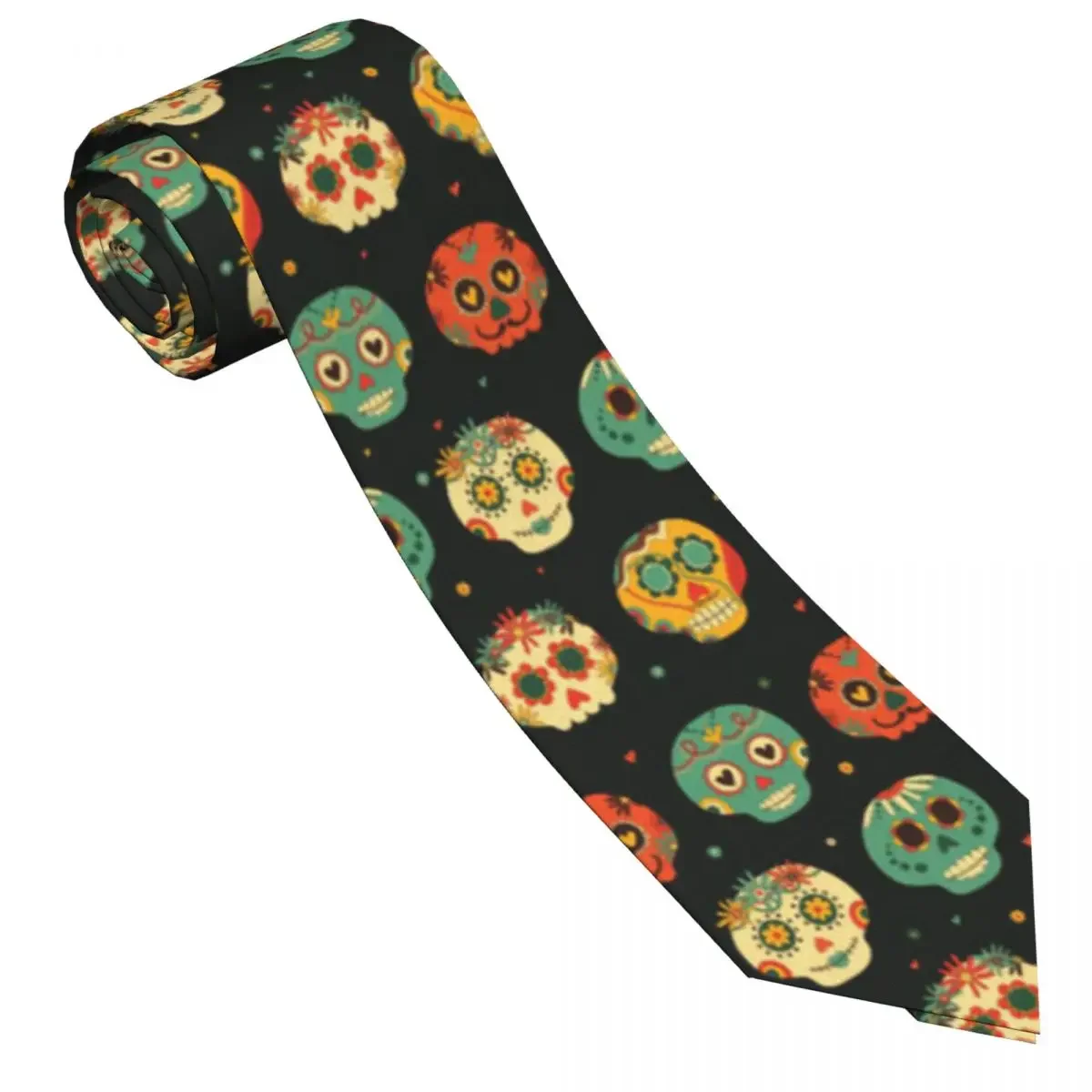 Mens Tie Classic Skinny Mexican Sugar Skull Colorful Floral Neckties Narrow Collar Slim Casual  Gift