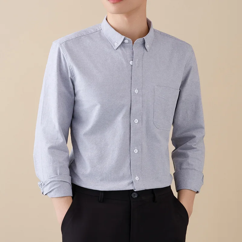 

2025 Spring and Autumn New Cotton Oxford Spinning Men's Long Sleeve Shirt Men's Business Casual Solid Color Striped Shirt Men's