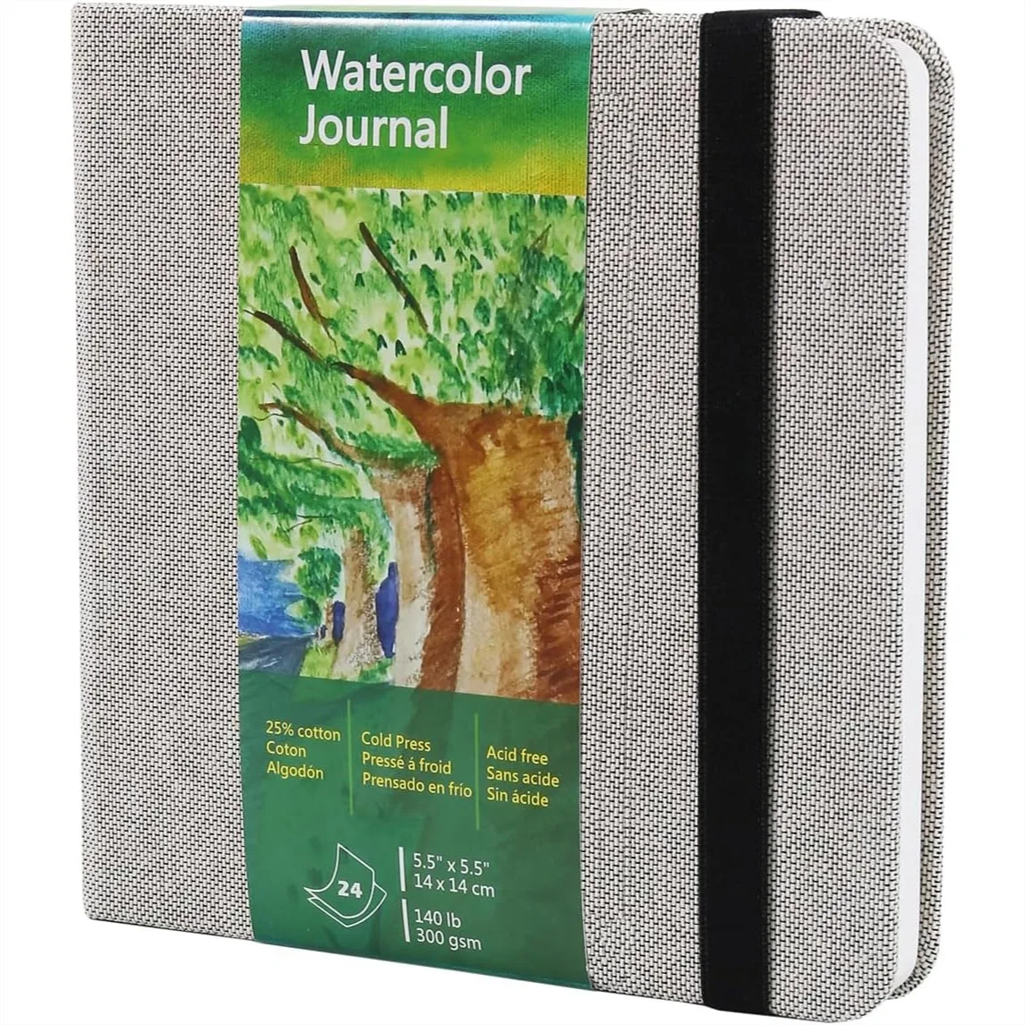 

Square Watercolor Journal 5.5x5.5" 300gsm Cotton Paper Cold Press 24 Sheets 48 Pages Sketchbook for Mix Media On the Go