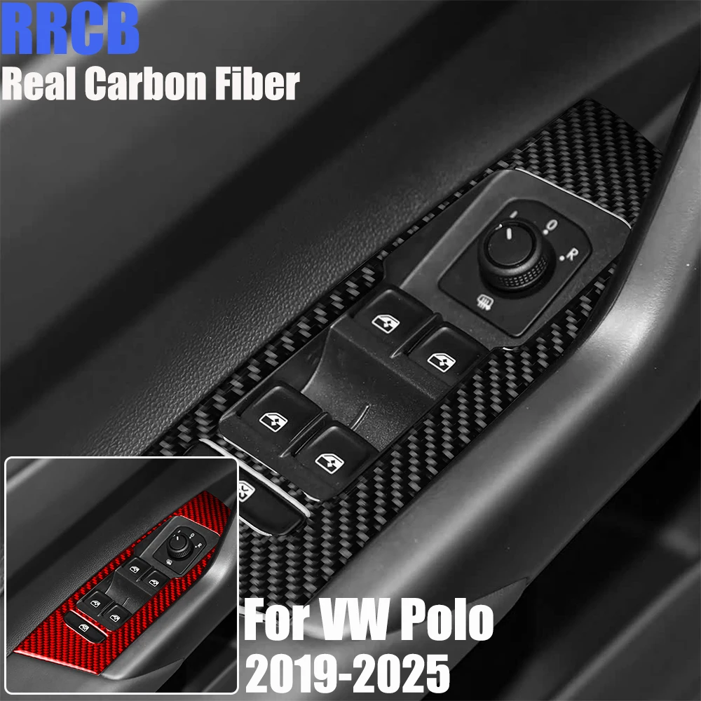 

Real Carbon Fiber Car Accessories Window Lift Cover Soft Sticker For VolkSwagen VW POLO MK6 2019 2020 2021 2022 2023 2024 2025