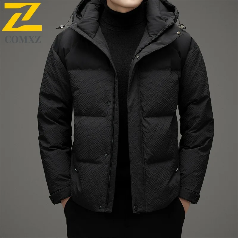 COMXZ Mens Down Jacket Premium Hooded Outdoor Working Thickened Warm Puffer Jacket Fashion Travel Lightweight Autumn Winter Coat