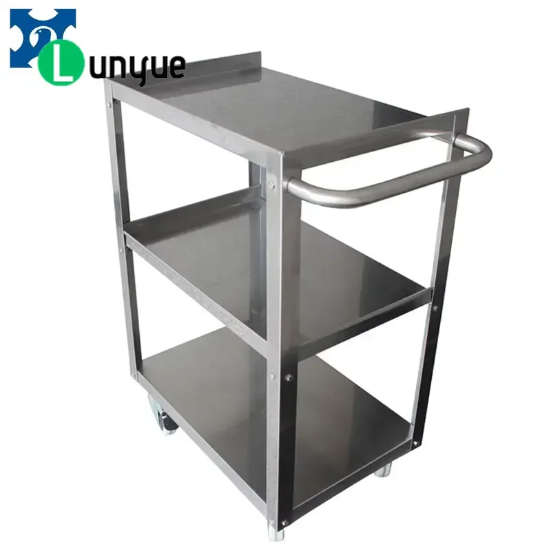 3 Tier Rolling Kitchen Island Cart Stainless Steel Utility Service Trolley Buffet Table with Wheels for Restaurant Home