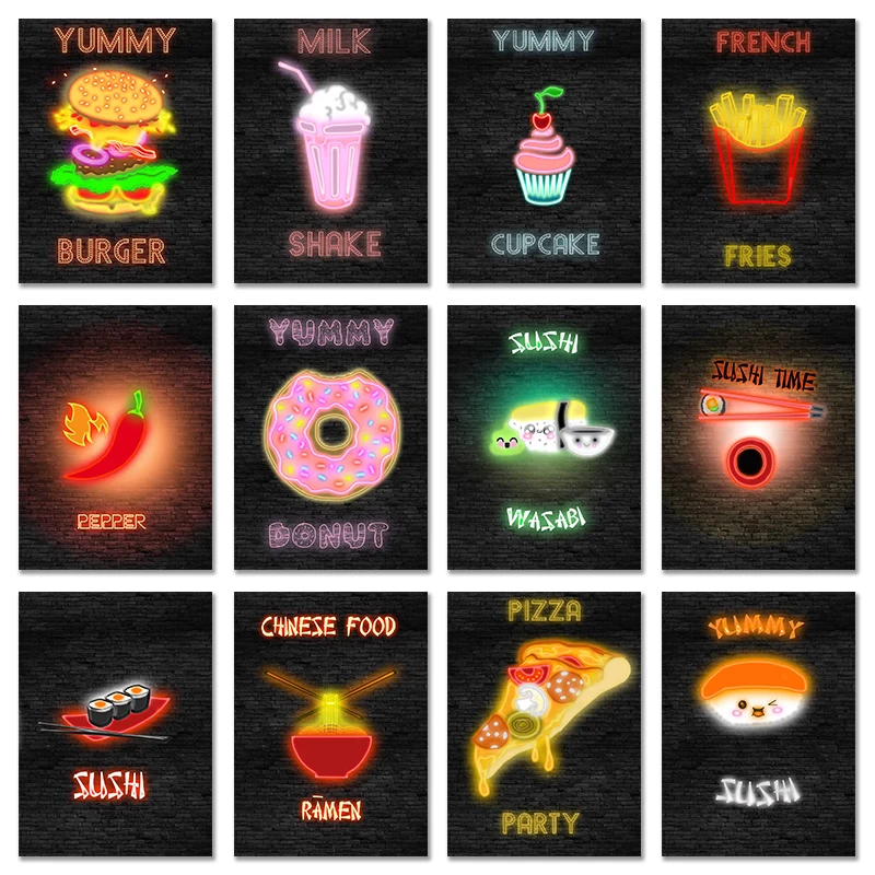 Lebensmittel-Poster Donut Pizza Burger Sushi Soda Mochi Wandkunst Bild Leinwanddruck Restaurant Bar Heimdekoration Gemälde Ohne Beleuchtung