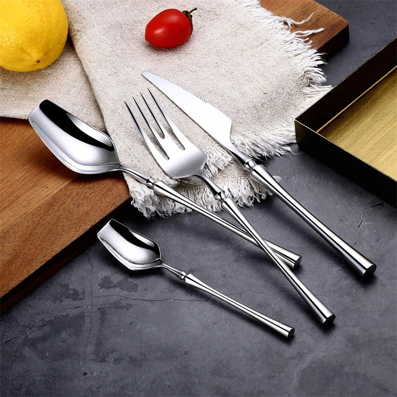 

24Pcs Matte Tableware Set Stainless Steel Dinnerware Golden Knife Fork Spoon Luxury Elegant Silverware Matte Gold Cutlery Set