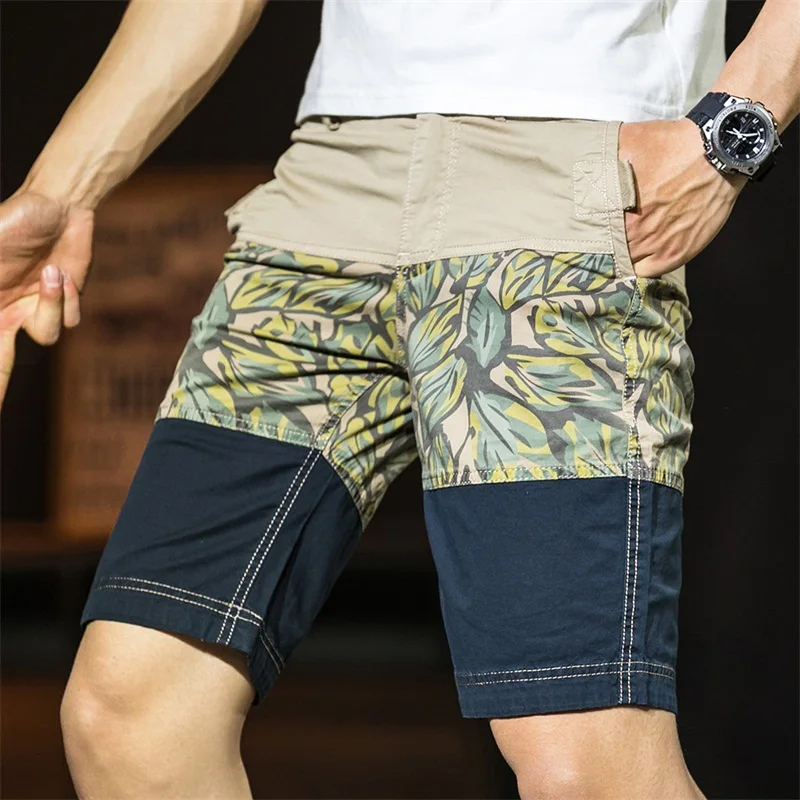 Men's Summer Fashion Printed Patchwork Shorts New Trend Versatile Oversized High Quality Loose Casual Shorts Military Style