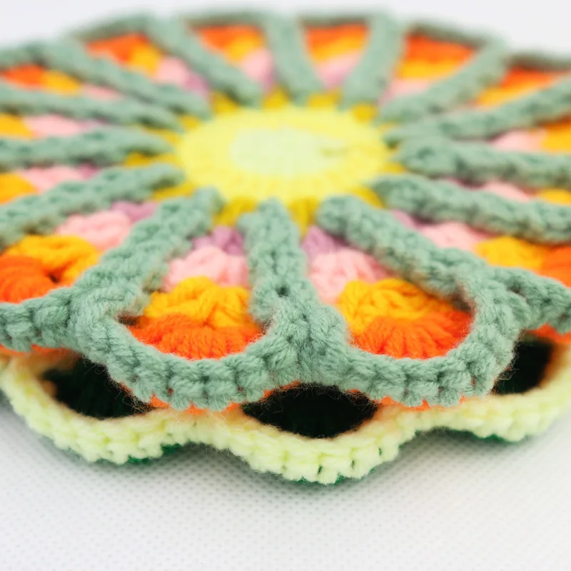 BomHCS-Handmade Pavão Cauda Crochet Placemats, Table Mats, Doilies, Caneca, Copa, Cozinha, Malha, 4Pcs