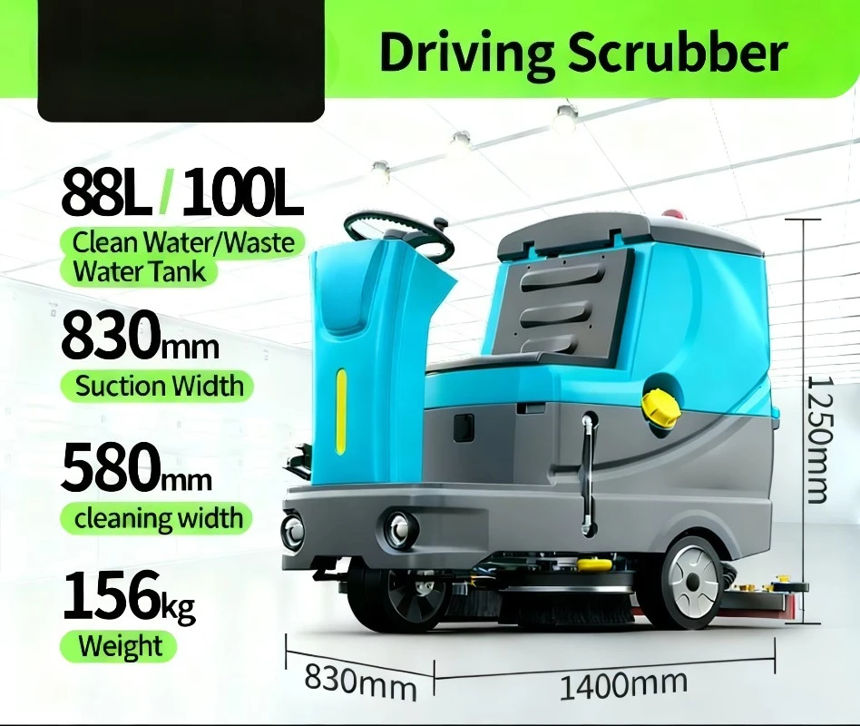 معدات تنظيف الأرضيات التجارية الجديدة الكهربائية مع خزان مياه 90 لتر/100 لتر، مناسبة للمستودعات والمصانع #4