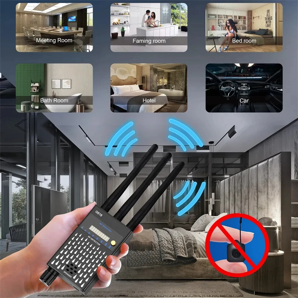 Three Antennas Professional Radio Frequency Detection Device GSM GPS RF Signal Detector Anti Wiretapping Wireless Camera Detects