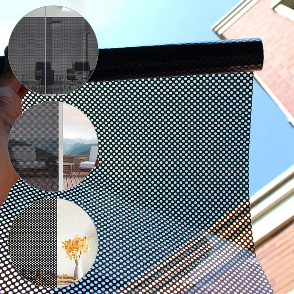 Self-adhesive Mesh Window Film Black White Sun Window Stickers Light Stickers Privacy Room Darkening Office Window Glass Sticker