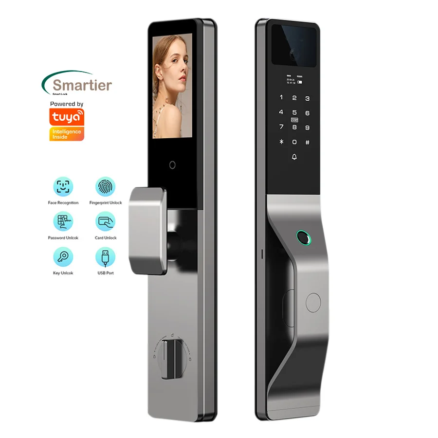 

Smartier 3D Face из алюминиевого сплава, автоматический умный дверной замок Tuya, распознавание видеодомофона, цифровой замок с отпечатками пальцев