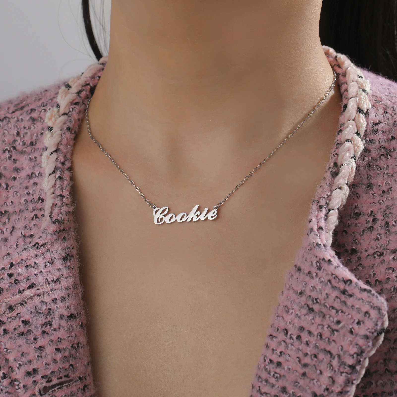 Skyrim Stainless Steel Customized Name Necklace Personalized Nameplate Pendant Choker Neck Chains Jewelry Gift for Women Girls