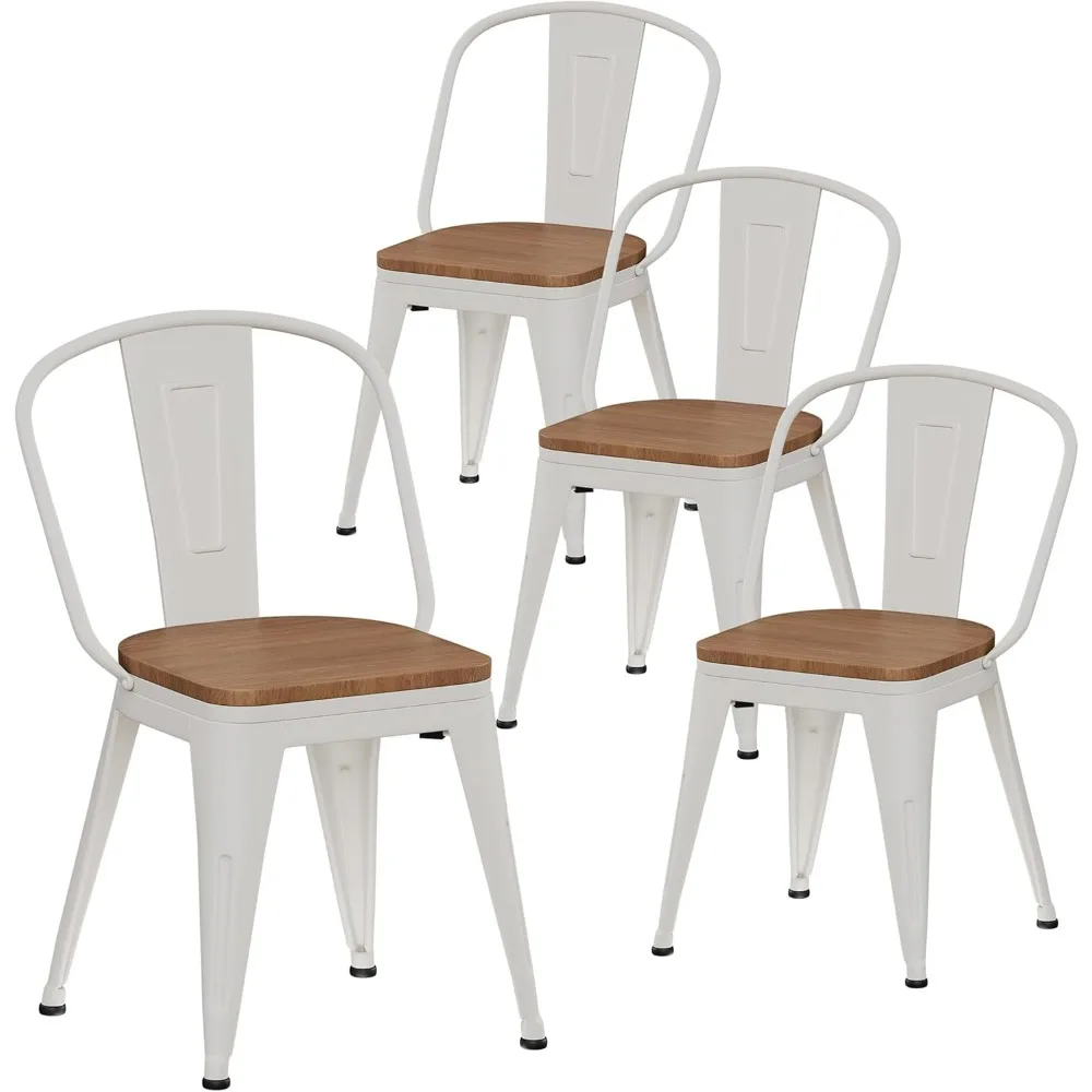 Juego de 4 sillas de comedor de Metal de 18 pulgadas, respaldo alto, sillas clásicas y elegantes de hierro para granja, taburetes de café industriales apilables, cafetería de bistrot