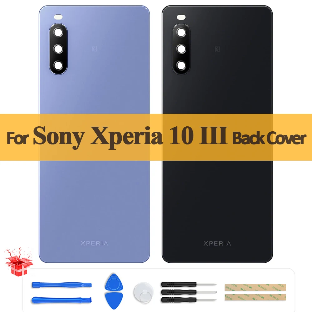 Original For Sony Xperia 10 III Battery Back Cover Glass Housing Rear Door Case Parts Replacement With Camera Lens