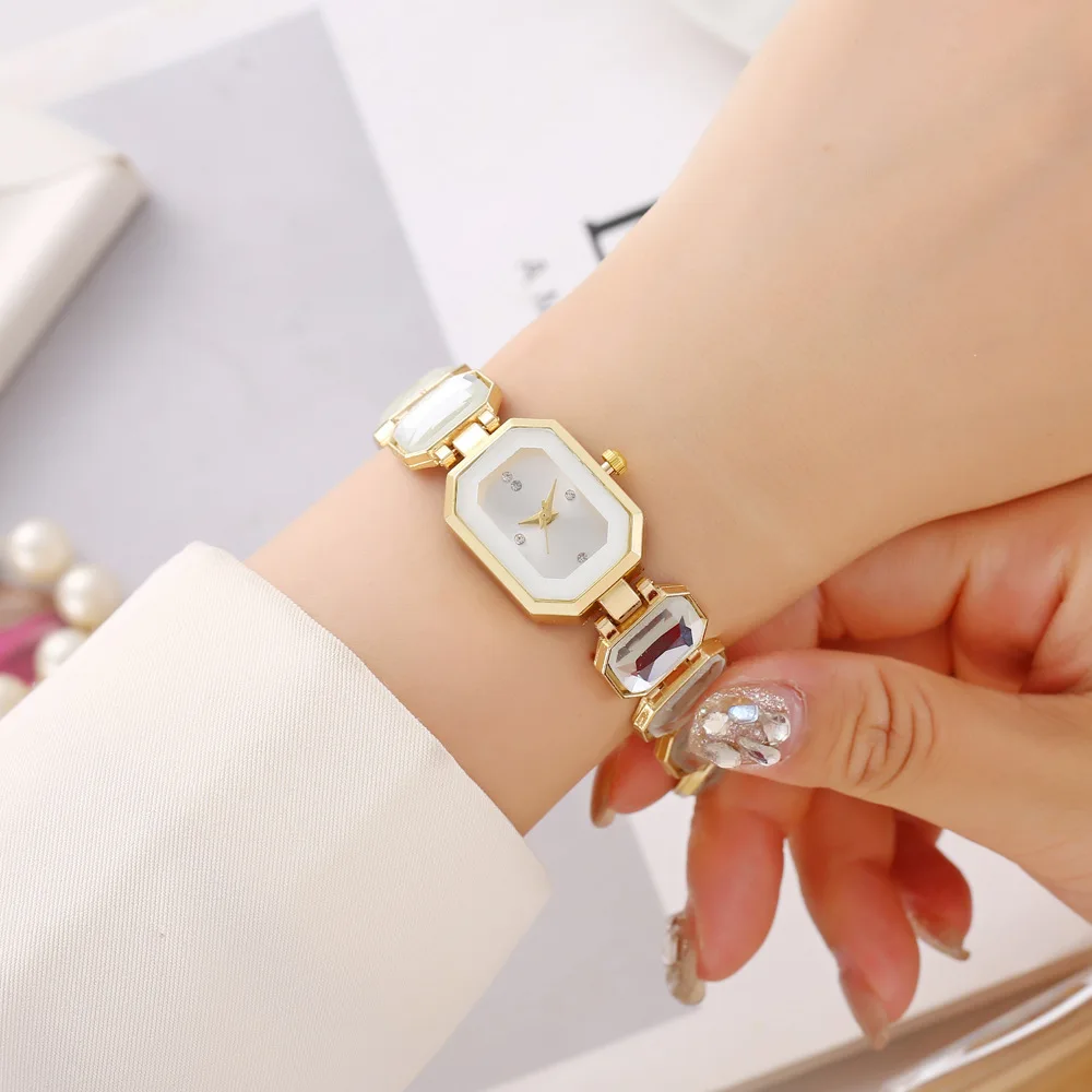 Women's Large Section Rhinestone Chain Rectangular Color Case Rhinestone Dial Fashion European and American Style Ladies Watch