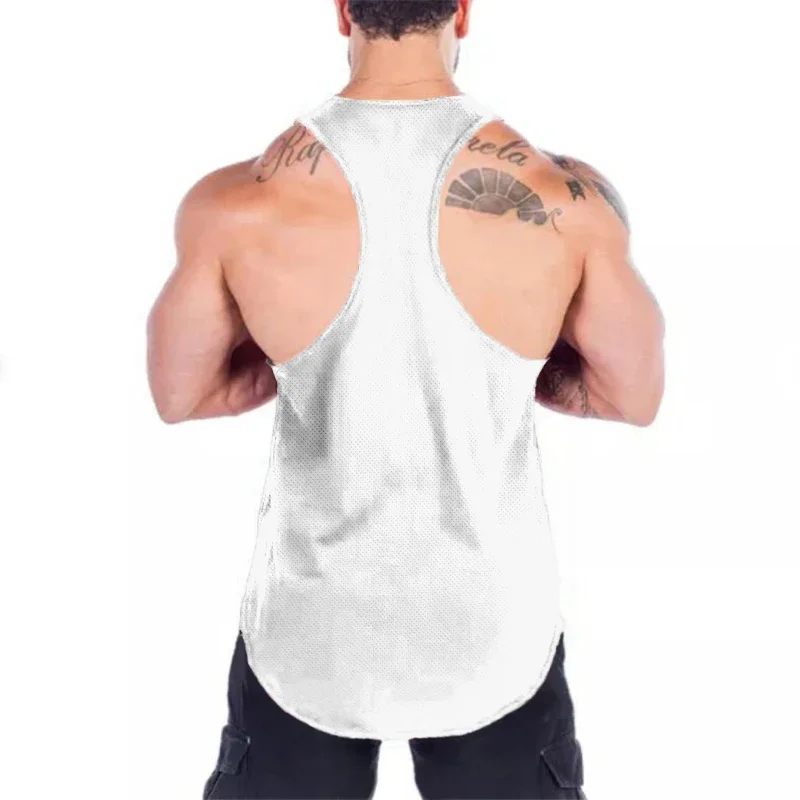 New Racer Back Tank Top Gym Fitness Training Clothing Quick Dry Summer Mesh Bodybuilding Sleeveless Shirts Men Basketball Vest