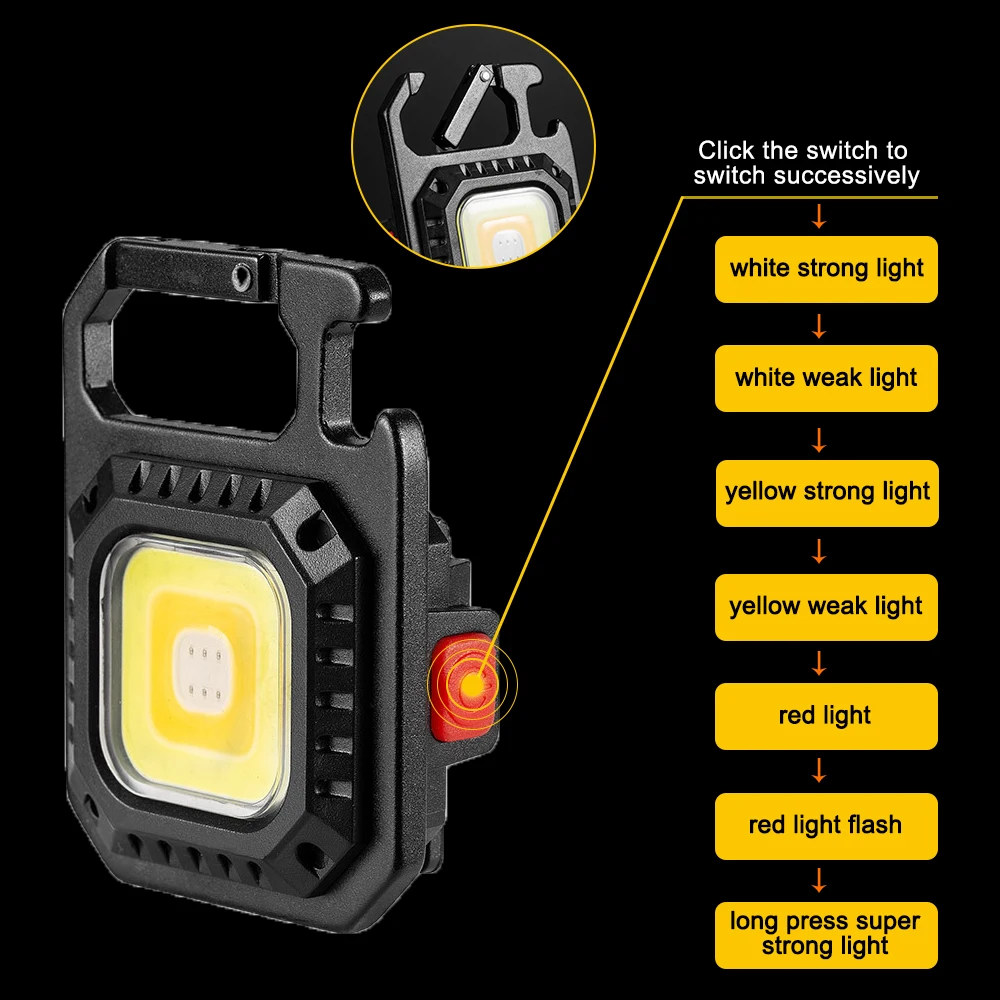 Imagem -03 - Mini Lanterna Led Light com Luz de Trabalho para Acampamento Portátil Recarregável Usb Chaveiro Floocom Ímã à Prova Waterproof