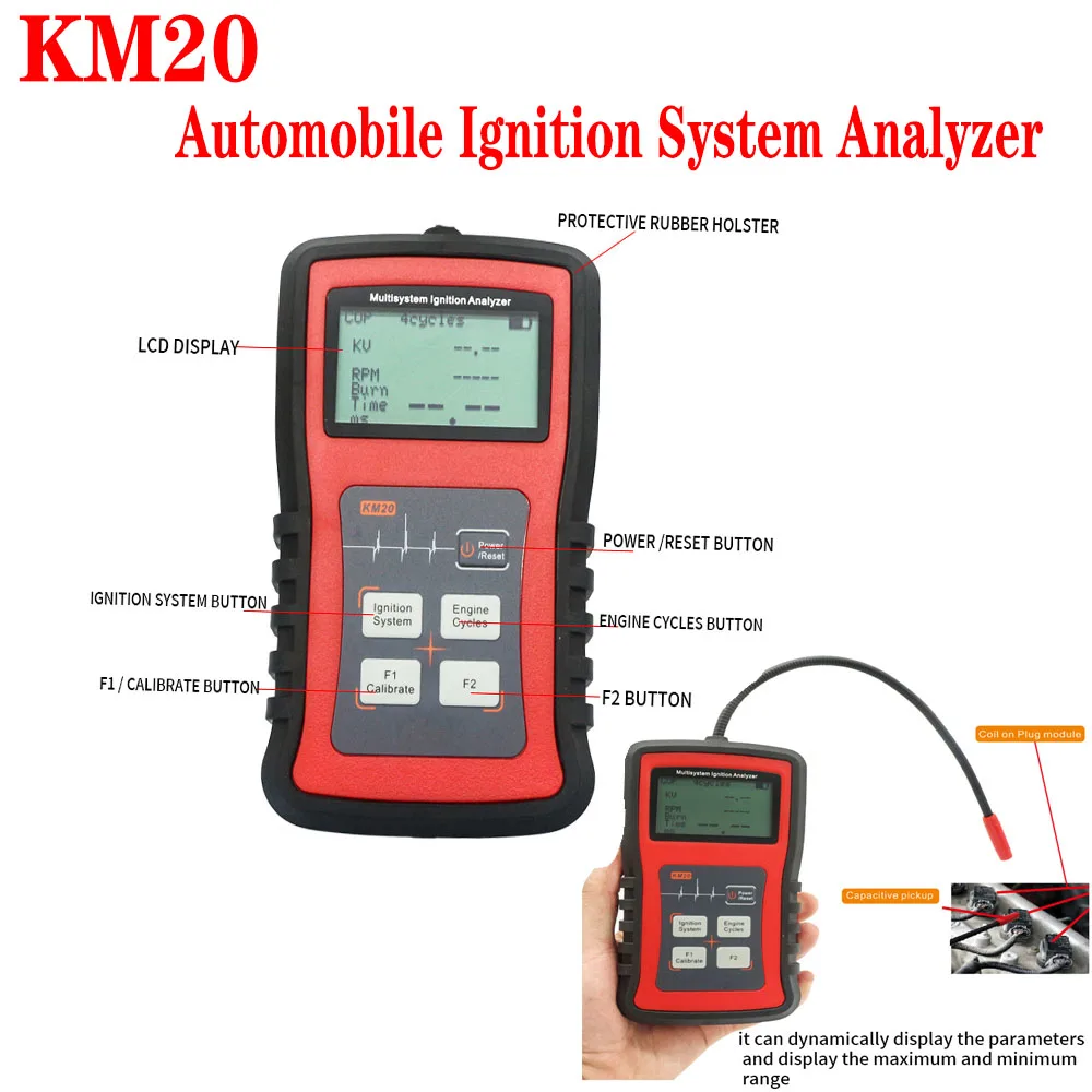 

Анализатор зажигания KM20, измеритель оборотов в минуту, тестер свечей зажигания двигателя, Высоковольтный тестер с поддержкой нескольких систем