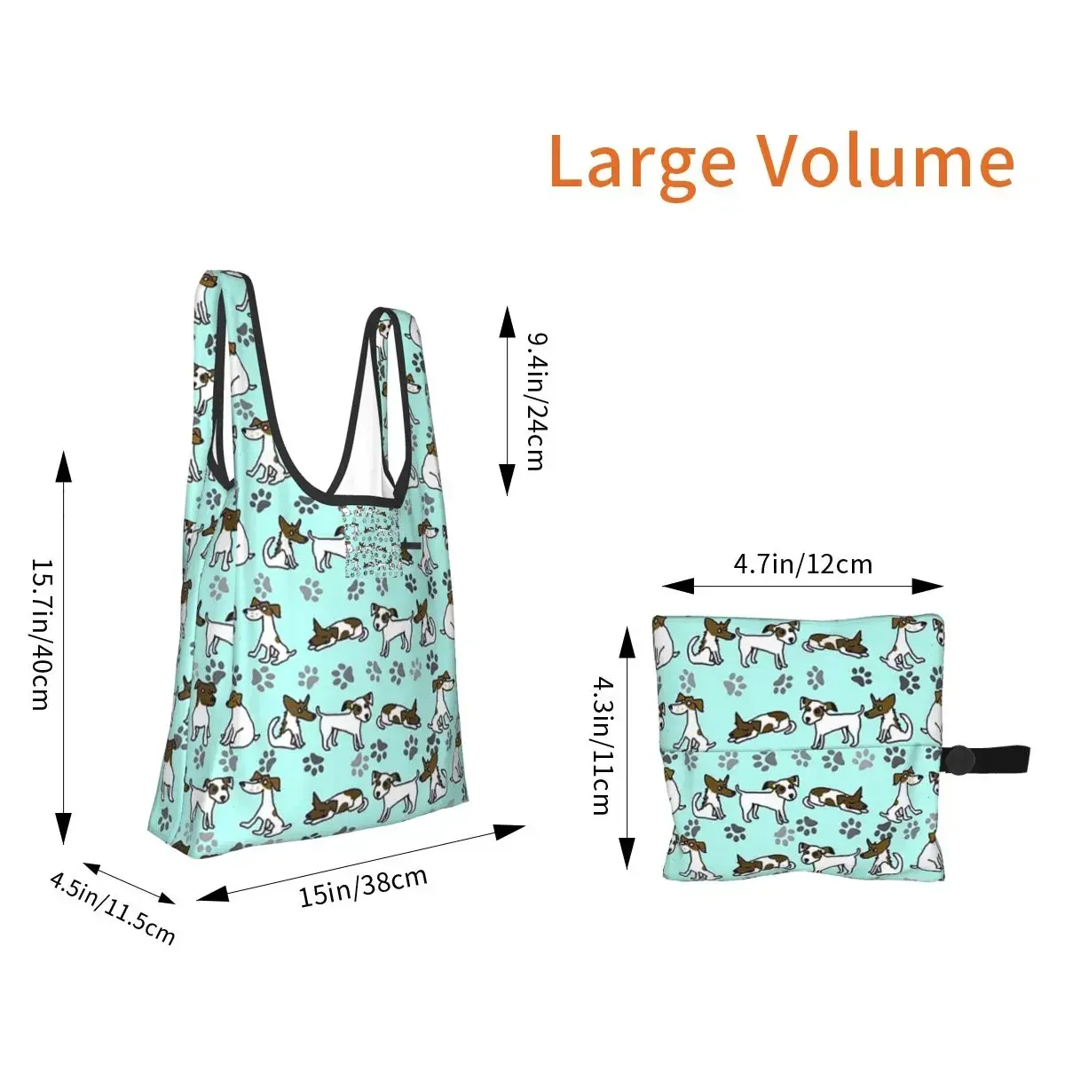 Jack Russell Terrier Cartoon With Light Blue Background Shopping Bag Portable Tote Bags Foldable Shoulder Shopper Bag