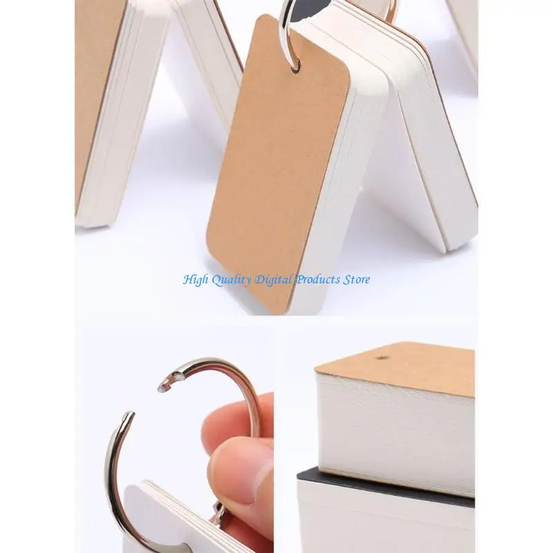 U2JE 50 Sheets Unruled Index Cards with Binder Rings Punched Note Cards Study Card