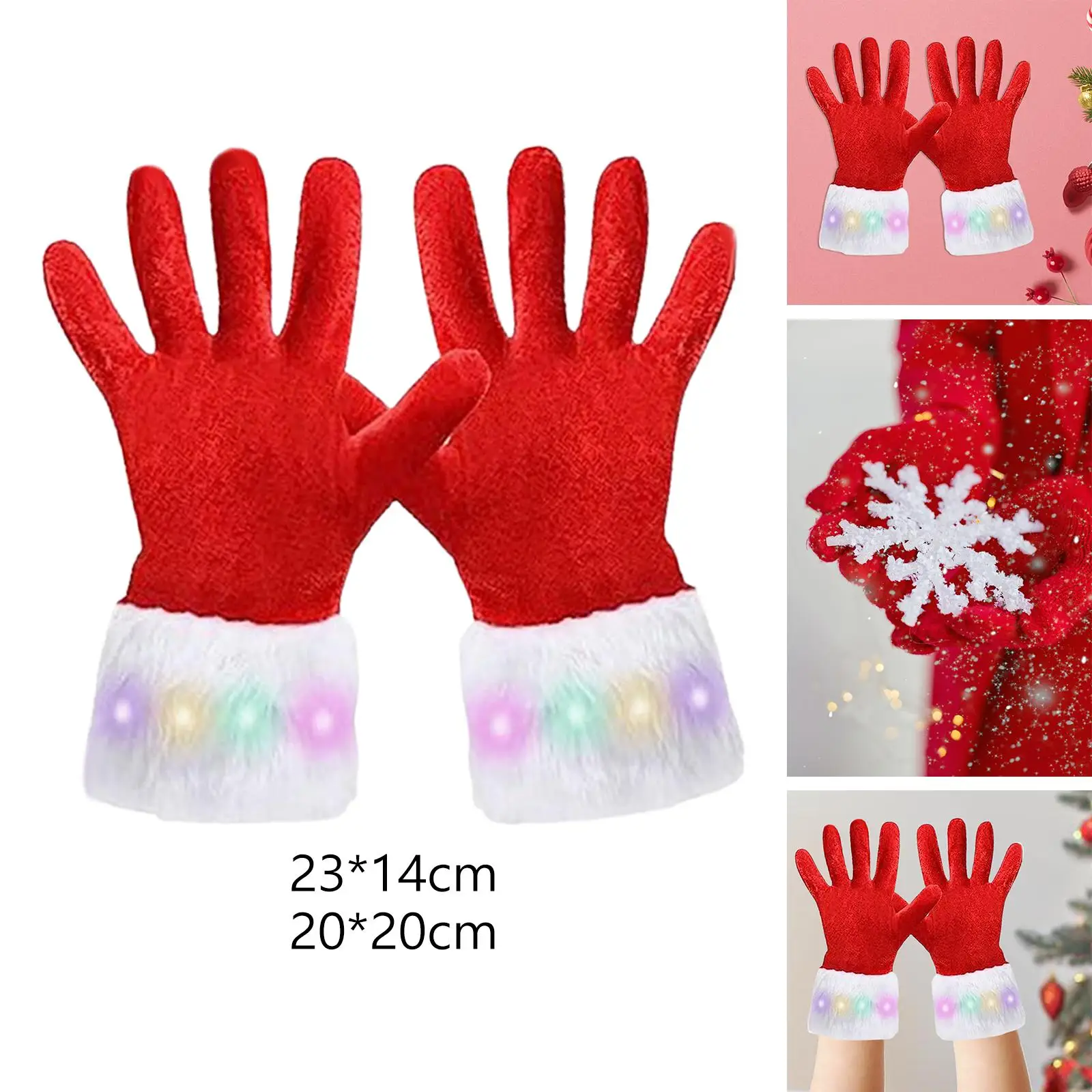 Christmas Red Gloves Reusable Santa Claus Gloves for Gift Dressing up Xmas