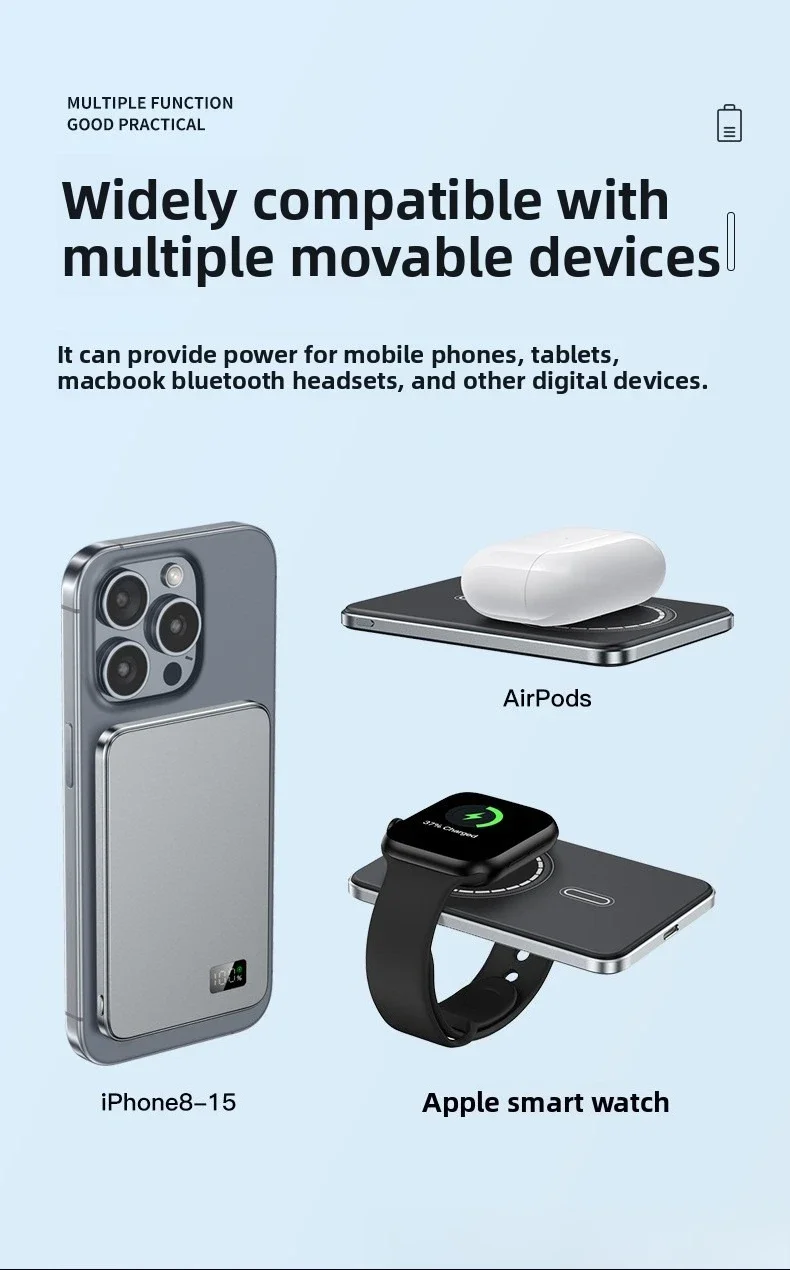 شهادة CCC بنك طاقة رفيع للغاية لعرض بطارية محمولة لاسلكية مغناطيسية سريعة الشحن لساعة Airpods