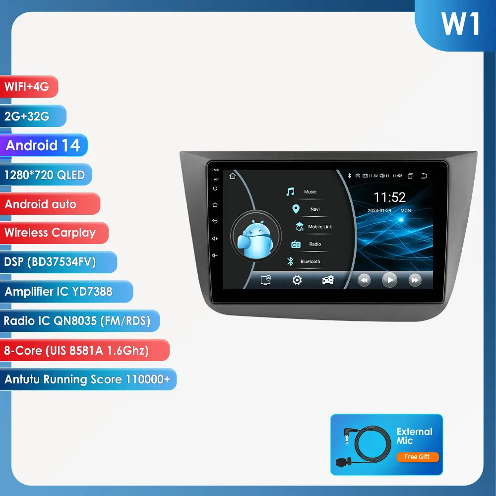 9 ''7862 Intelligent Scherm 2din Android Auto Radio Multimedia Video Speler Voor Stoel Altea Voor Toledo Gps Nav Carplay Auto 4G Rds