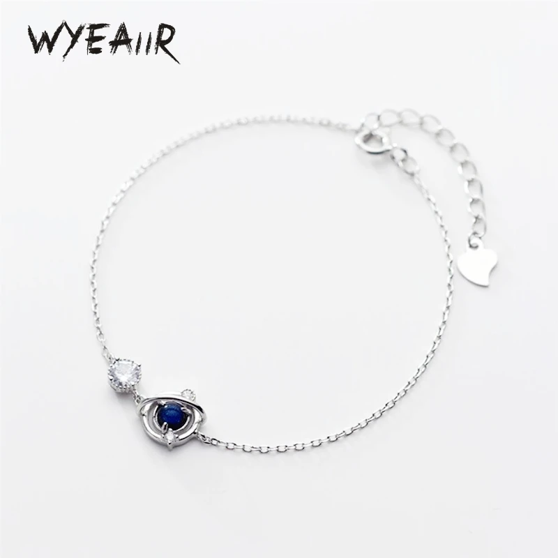 

WYEAIIR 925 Sterling Silver Planet Glitter Dreamy Blue Crystal Sweet Female Resizable Bracelet
