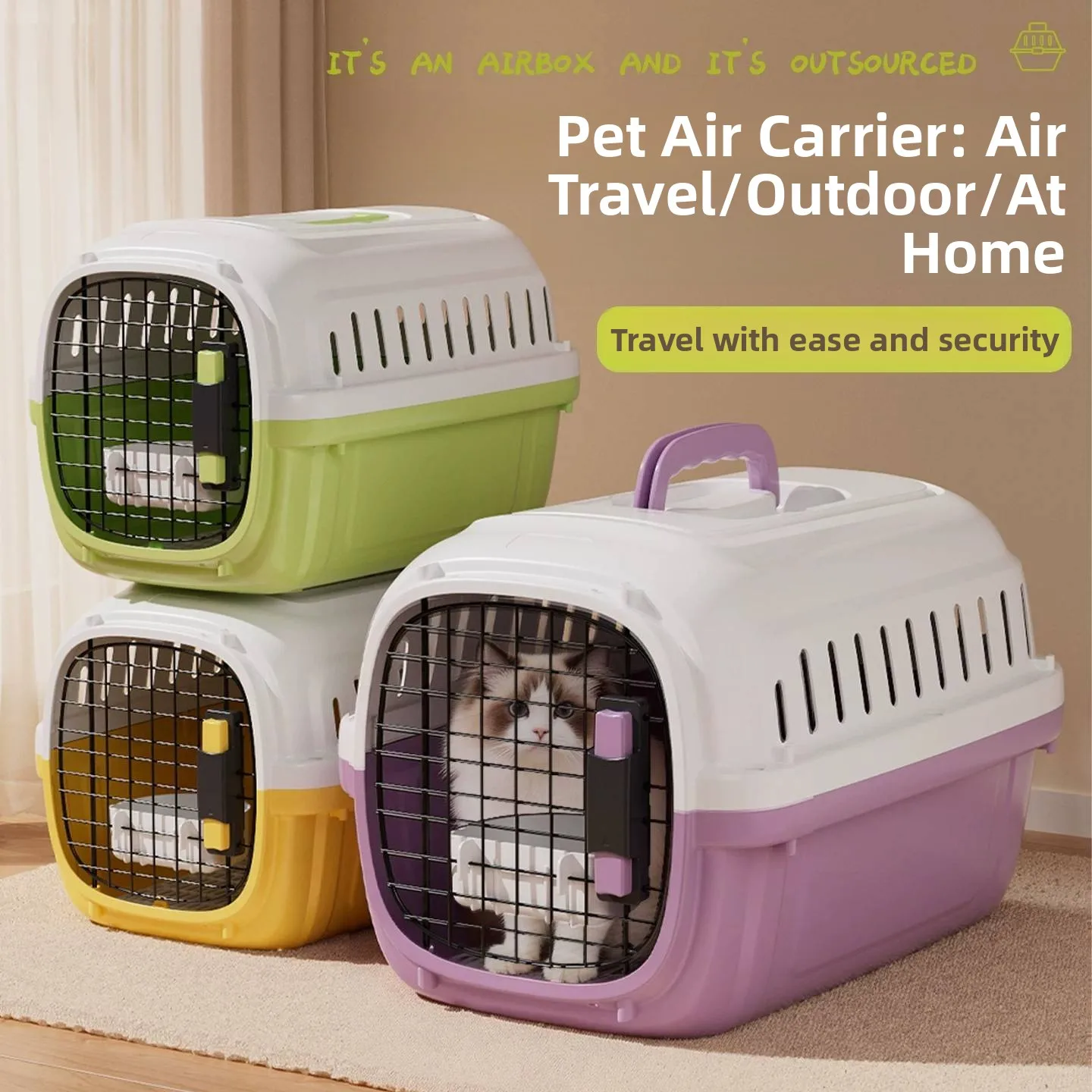 ペット用エアトラベルケージ-猫犬用キャリーバッグ-小型中型犬猫用ボックス-車載用犬ケージ-屋外旅行用輸送ボックス