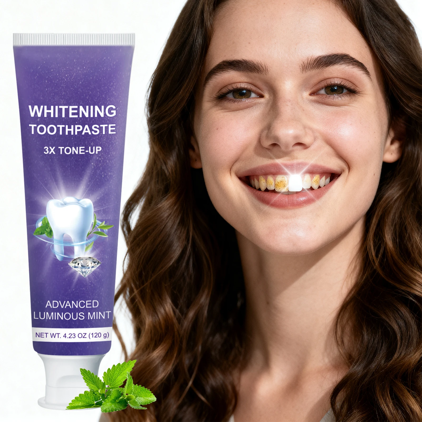 

Нежная фиолетовая зубная паста для желтых зубов, 120 г – 3-кратное отбеливание, со вкусом свежей мяты, безопасная для эмали и длительная свежесть.