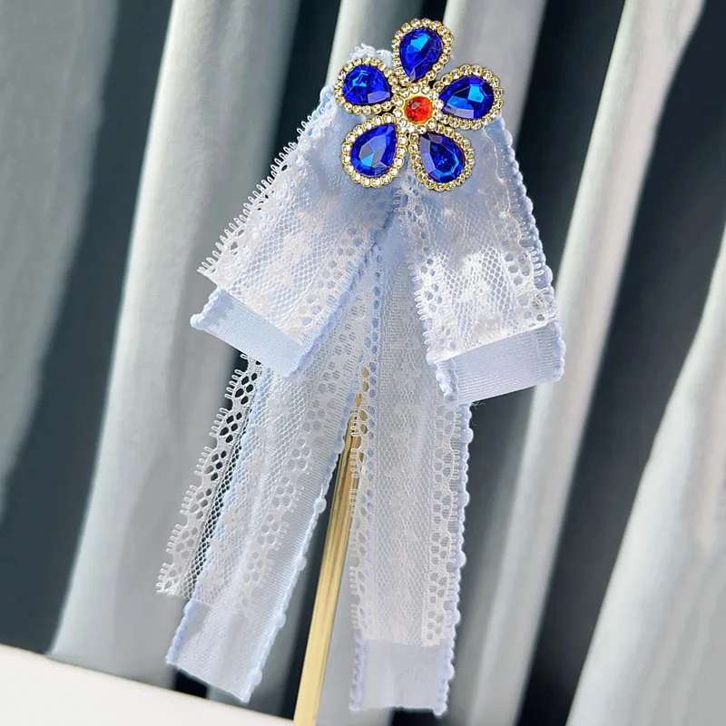 الكورية المرأة ربطة القوس فيونكة لوليتا بروش الزهور حجر الراين شريطة من الدانتيل اليدوية موضة الحلو الدعاوى قميص اكسسوارات طوق زهرة #5