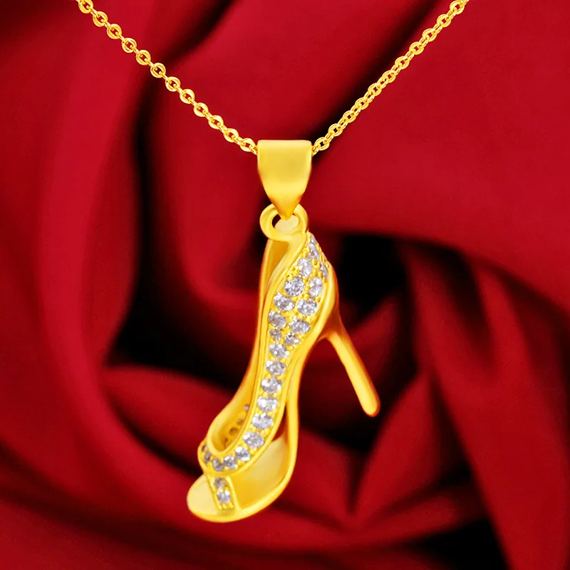 Comfortable Lightweight Micro-Set High Heel Pendant For Women 24K Gold AU999 | No weight burden, skin-friendly